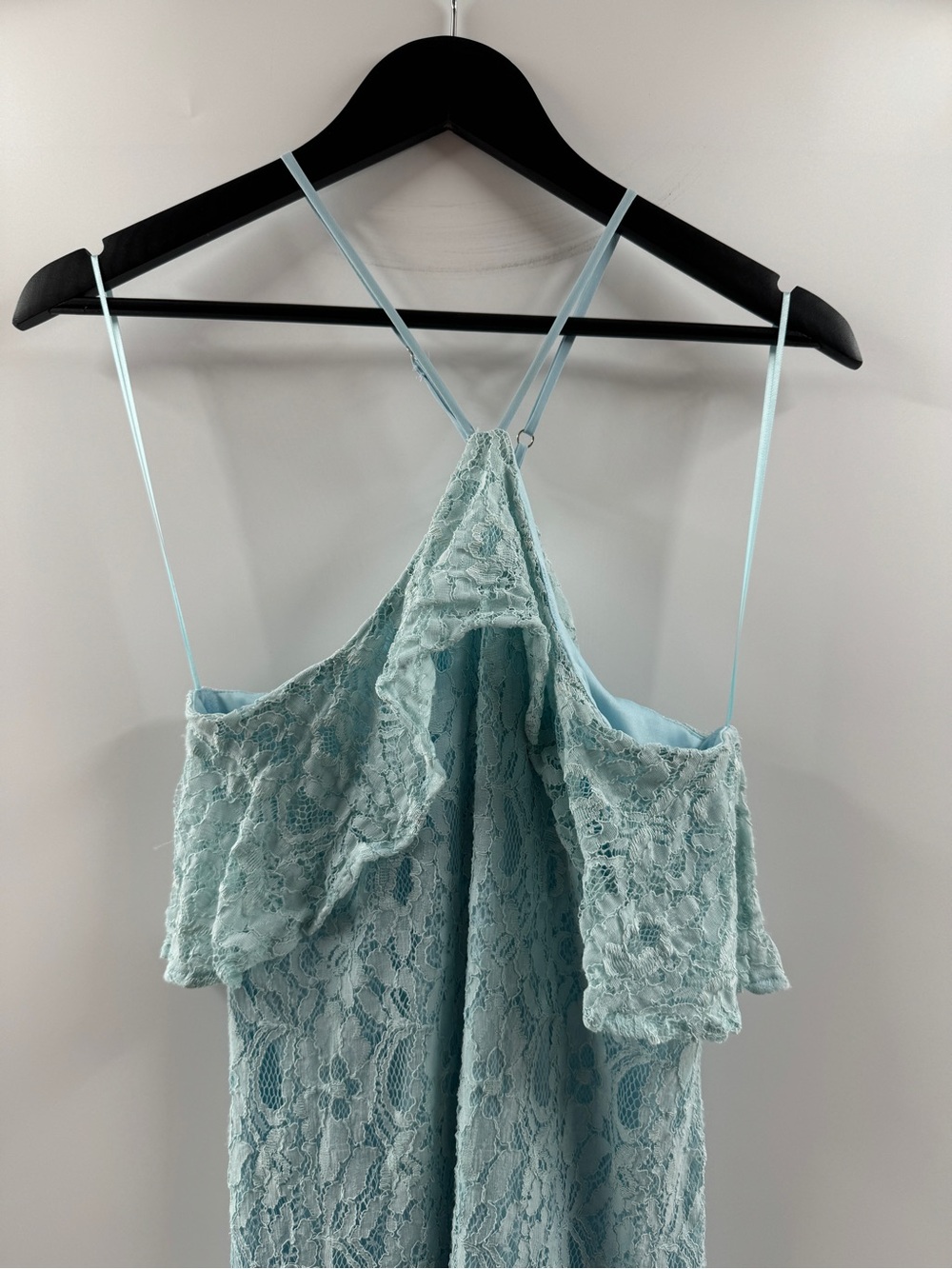 Francesca's Light Blue Lace Cold Shoulder Mini Dress – Women's Small - Picture 2 of 8